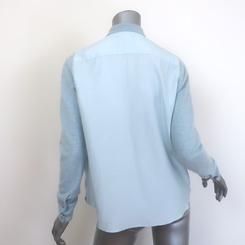 Brazeau Tricot Cashmere Mixed Media Button Down Shirt Light Blue Size 0