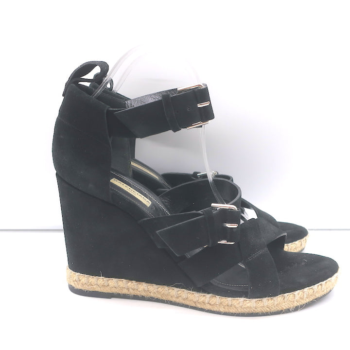 Balenciaga Espadrille Wedge Sandals Black Suede Size 41 Buckle-Strap Heels
