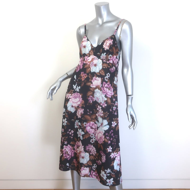 Zimmermann Floral Print Slip Dress Black/Multicolor Stretch Jersey Size 2