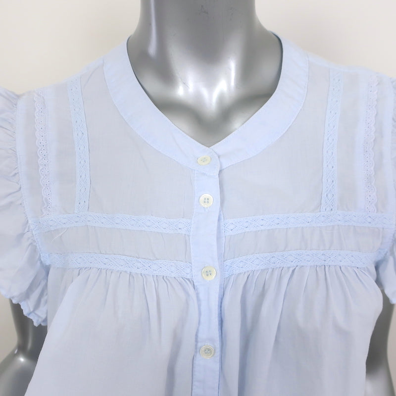 Xirena Flutter Sleeve Top Luna Light Blue Lace-Trim Cotton Size Medium