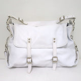 Hogan Buckled Flap Bag White Grained Leather Medium Shoulder Bag