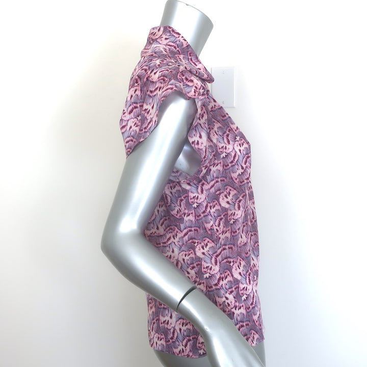 Isabel Marant Valency Asymmetric Blouse Mauve Printed Stretch Silk Size 34