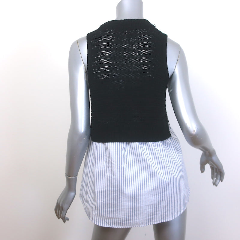 Veronica Beard South Beach Mixed Media Tank Top Navy Knit &amp; Stripes Size Medium