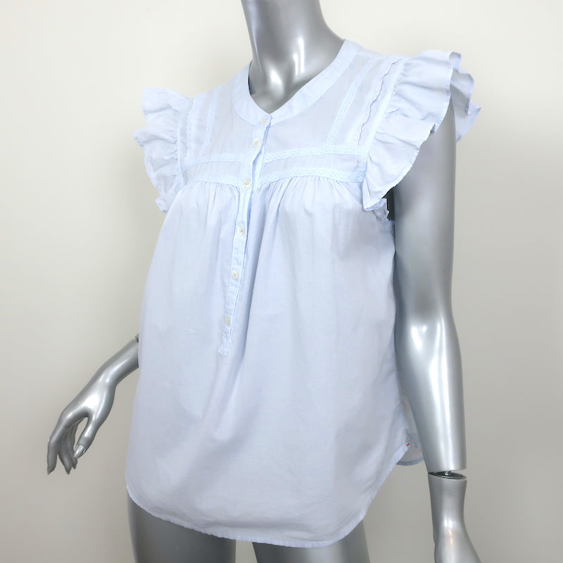 Xirena Flutter Sleeve Top Luna Light Blue Lace-Trim Cotton Size Medium