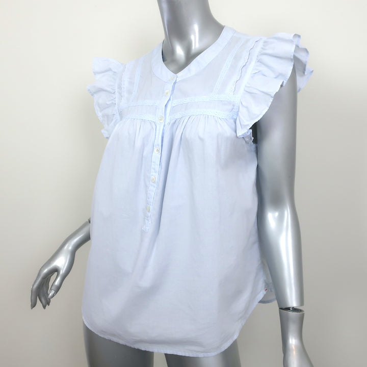 Xirena Flutter Sleeve Top Luna Light Blue Lace-Trim Cotton Size Medium