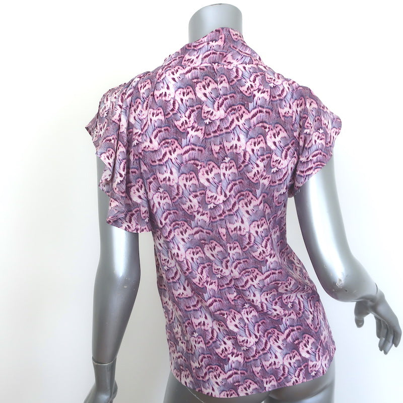 Isabel Marant Valency Asymmetric Blouse Mauve Printed Stretch Silk Size 34