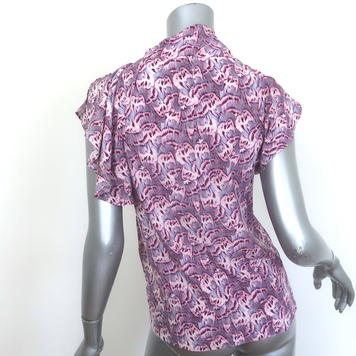 Isabel Marant Valency Asymmetric Blouse Mauve Printed Stretch Silk Size 34