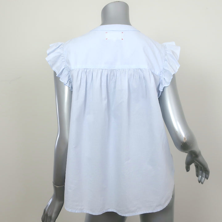 Xirena Flutter Sleeve Top Luna Light Blue Lace-Trim Cotton Size Medium