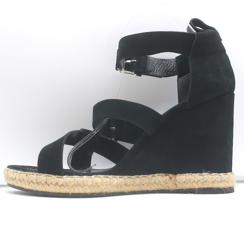 Balenciaga Espadrille Wedge Sandals Black Suede Size 41 Buckle-Strap Heels