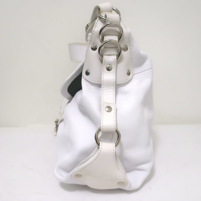 Hogan Buckled Flap Bag White Grained Leather Medium Shoulder Bag