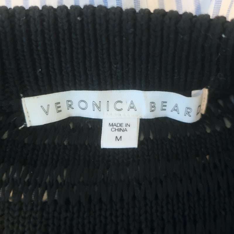Veronica Beard South Beach Mixed Media Tank Top Navy Knit &amp; Stripes Size Medium