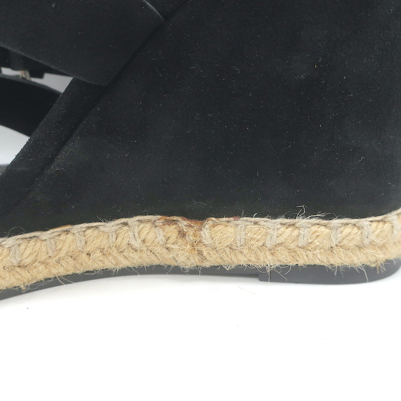 Balenciaga Espadrille Wedge Sandals Black Suede Size 41 Buckle-Strap Heels