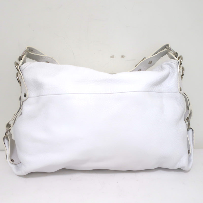 Hogan Buckled Flap Bag White Grained Leather Medium Shoulder Bag
