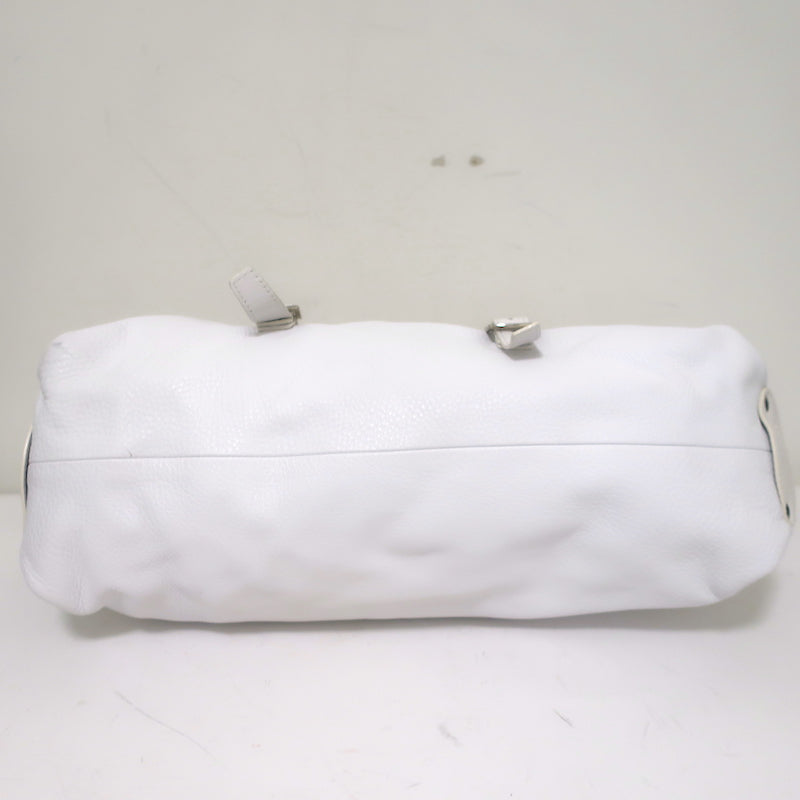 Hogan Buckled Flap Bag White Grained Leather Medium Shoulder Bag