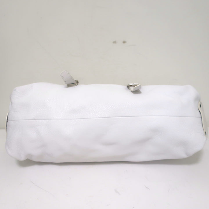 Hogan Buckled Flap Bag White Grained Leather Medium Shoulder Bag