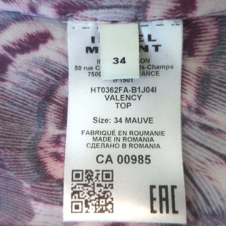 Isabel Marant Valency Asymmetric Blouse Mauve Printed Stretch Silk Size 34