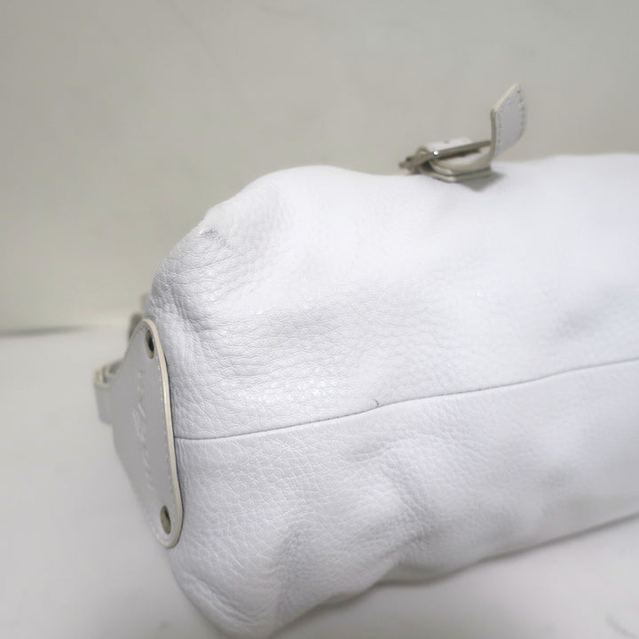 Hogan Buckled Flap Bag White Grained Leather Medium Shoulder Bag