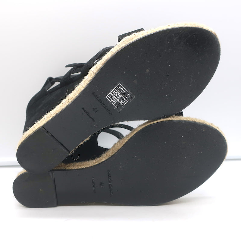 Balenciaga Espadrille Wedge Sandals Black Suede Size 41 Buckle-Strap Heels