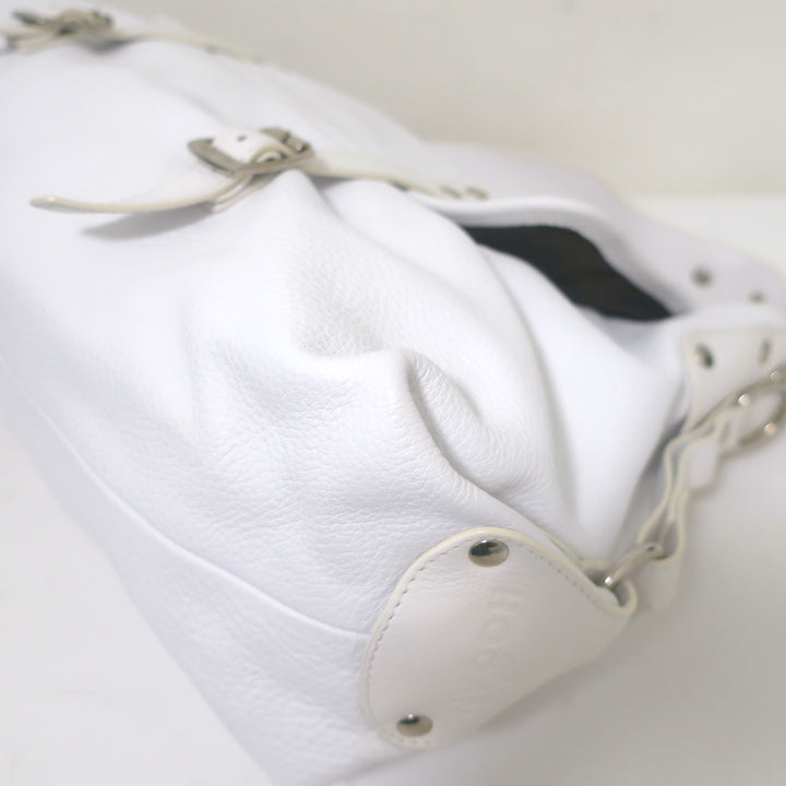Hogan Buckled Flap Bag White Grained Leather Medium Shoulder Bag