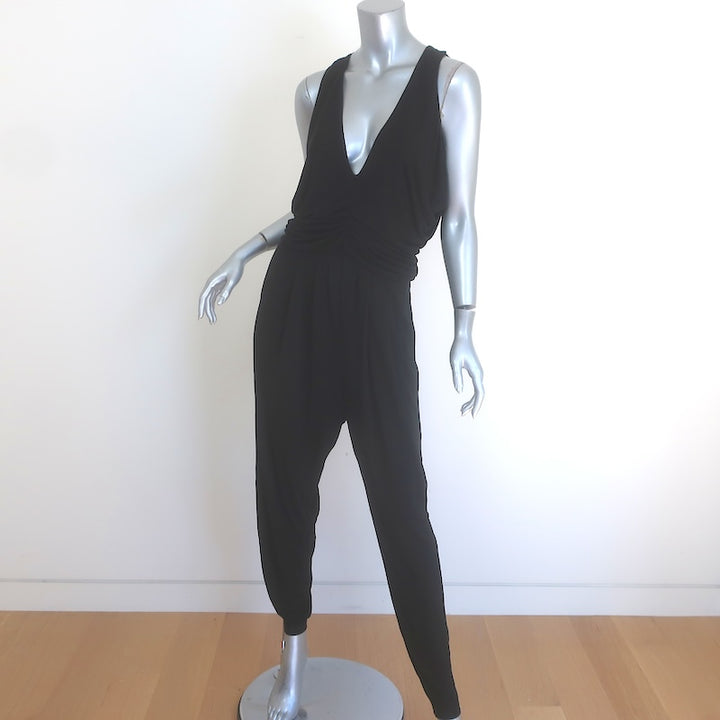Max Mara Sleeveless Draped Jersey Jumpsuit Black Size Medium
