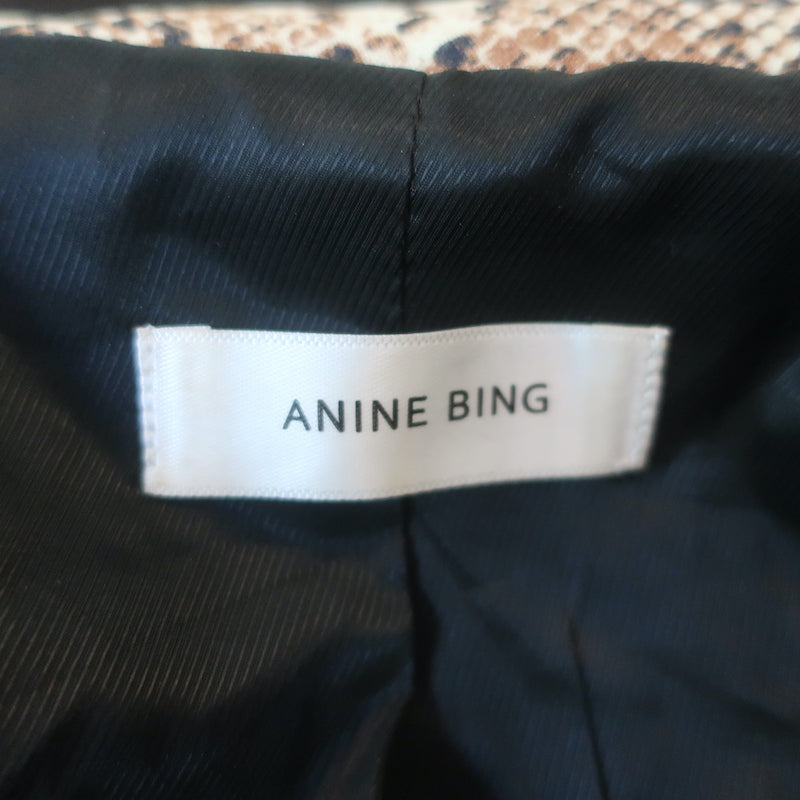 Anine Bing Double Breasted Blazer Madeleine Beige Snakeskin Print Size Medium