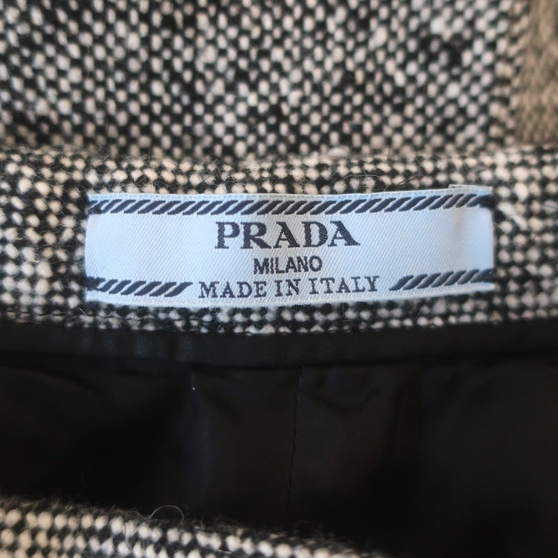 Prada Tweed Flared Trousers Black/White Virgin Wool Size 44