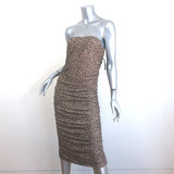 Reformation Shea Strapless Ruched Cheetah Print Mesh Midi Dress Size Large NEW