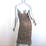 Reformation Shea Strapless Ruched Cheetah Print Mesh Midi Dress Size Large NEW