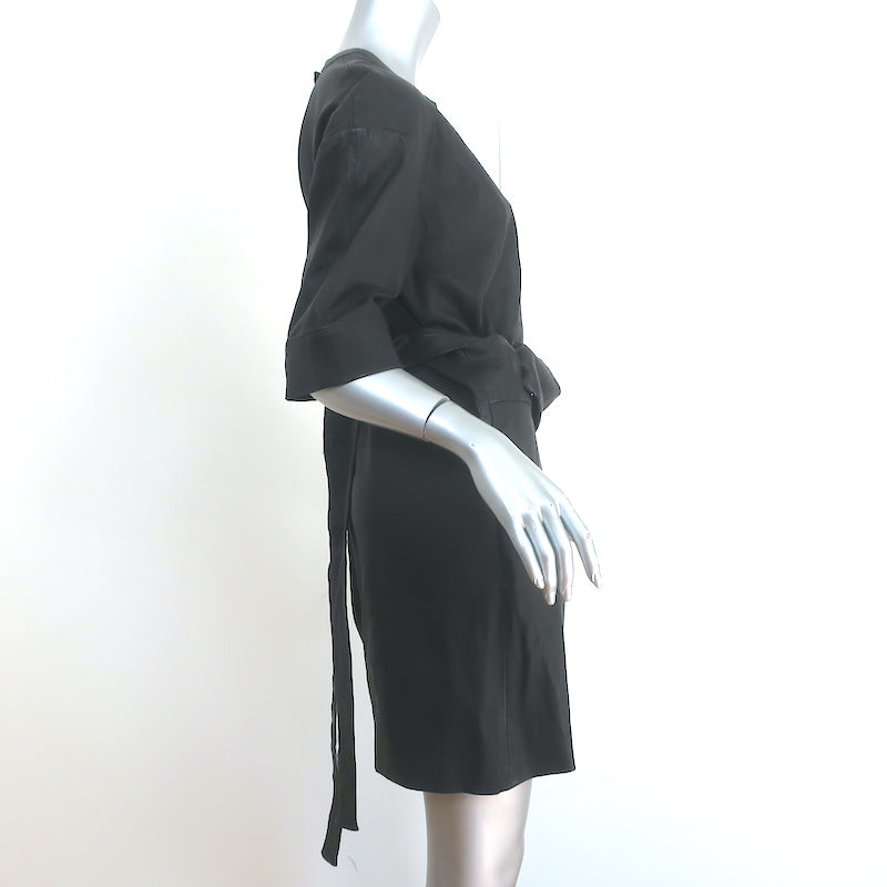 IRO Leather Wrap Dress Abigail Black Size 40 Short Sleeve Mini