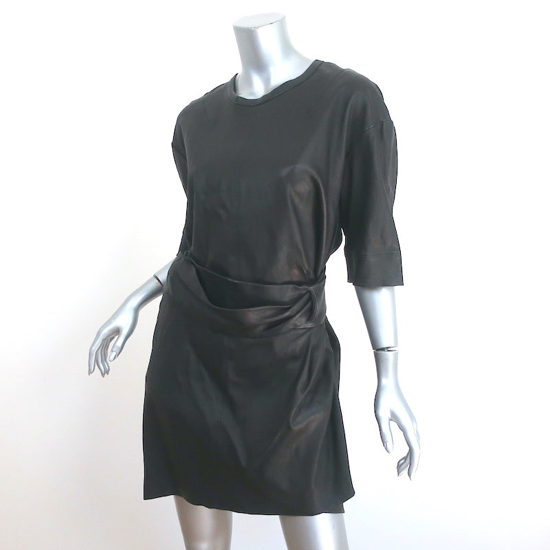 IRO Leather Wrap Dress Abigail Black Size 40 Short Sleeve Mini