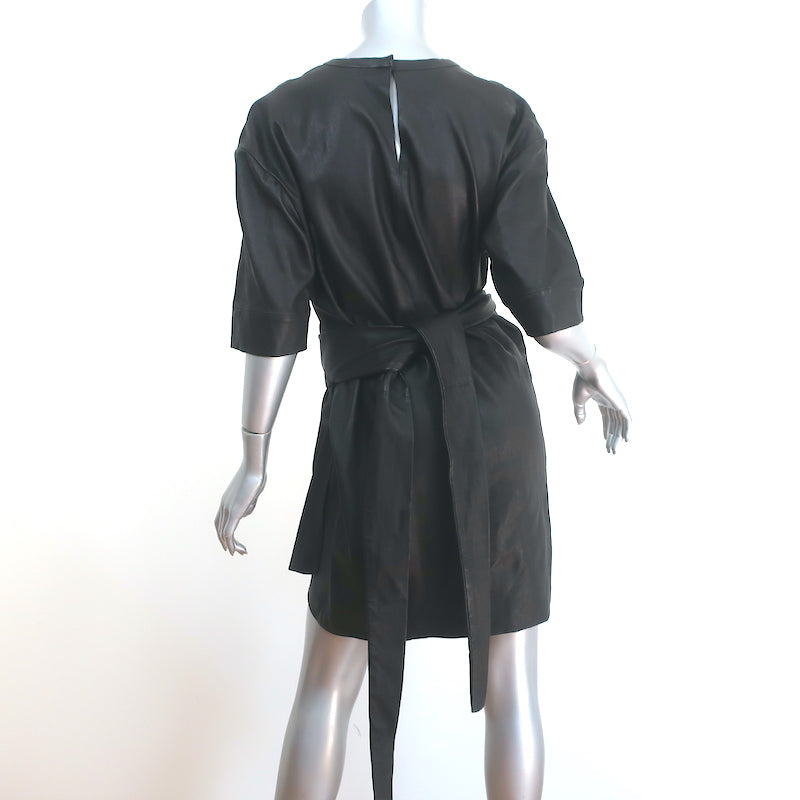 IRO Leather Wrap Dress Abigail Black Size 40 Short Sleeve Mini