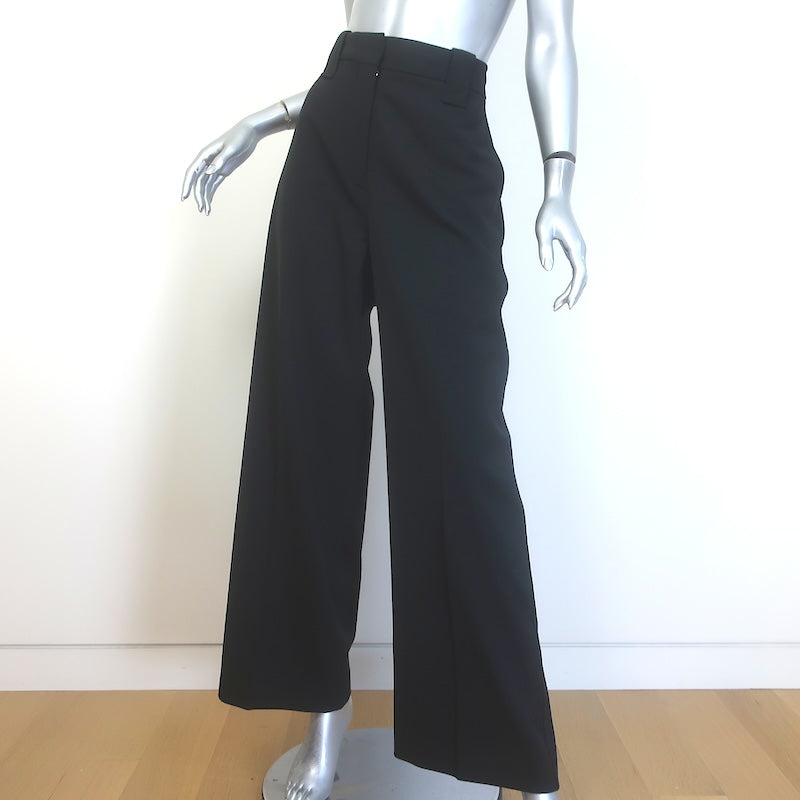 GANNI Wide Leg Suit Trousers Black Stretch Wool Twill Size 40