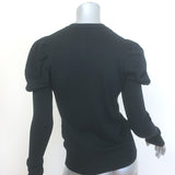 Dolce & Gabbana Floral-Embroidered Puff Sleeve Cardigan Black Wool Size 40