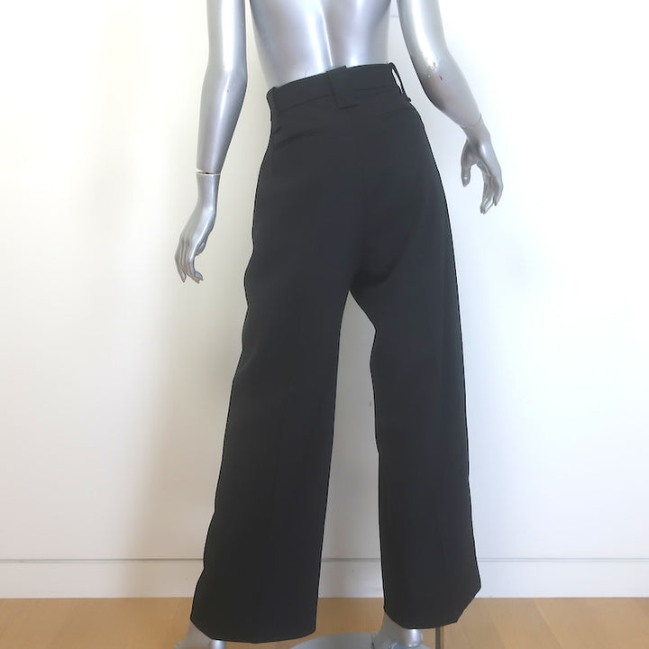 GANNI Wide Leg Suit Trousers Black Stretch Wool Twill Size 40