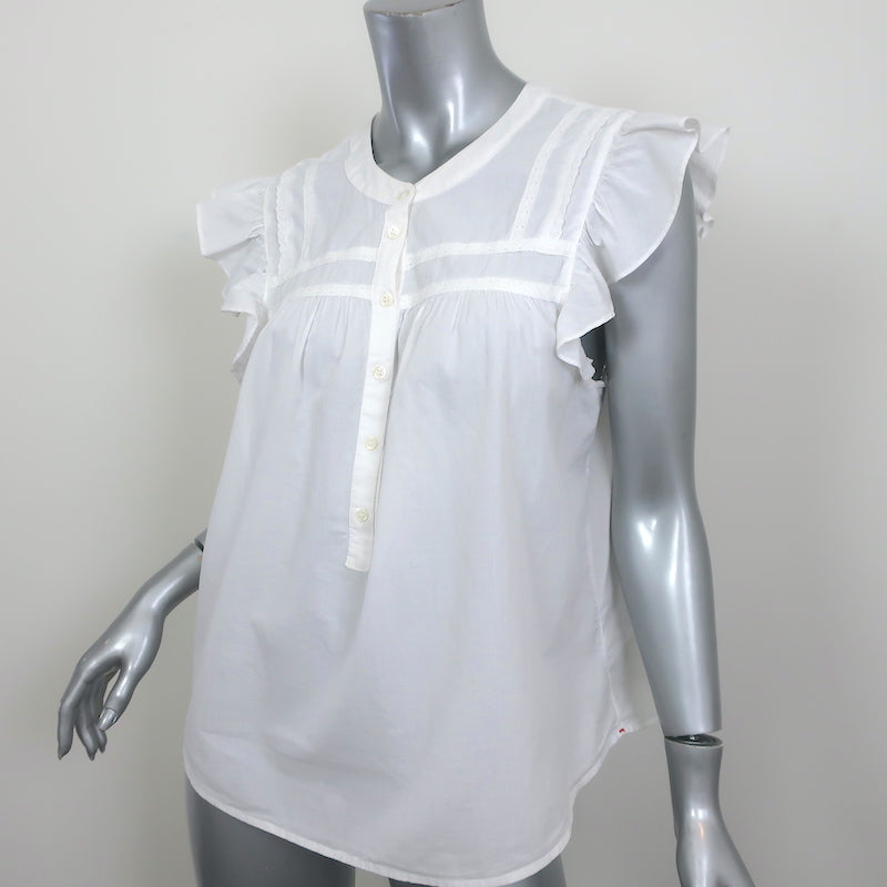 Xirena Flutter Sleeve Top Luna White Lace-Trim Cotton Size Medium
