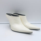 Celine Pointed Toe Mules White Leather Size 38.5