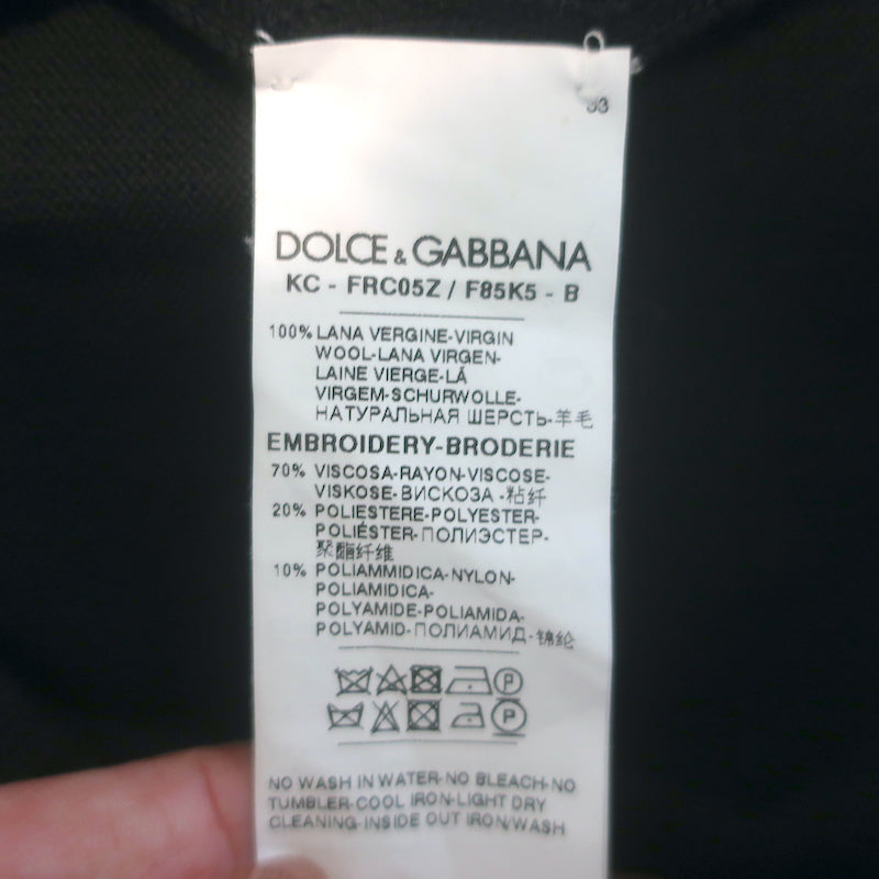 Dolce &amp; Gabbana Floral-Embroidered Puff Sleeve Cardigan Black Wool Size 40