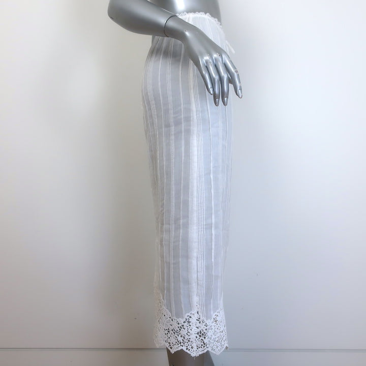 Doen Albina Crochet Lace-Trimmed Pintuck Midi Skirt White Ramie Size Extra Small