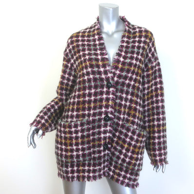 Isabel Marant Dianaly Checked Tweed Coat Burgundy/Multi Wool-Blend Size 36