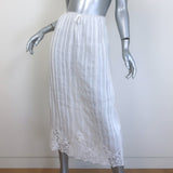 Doen Albina Crochet Lace-Trimmed Pintuck Midi Skirt White Ramie Size Extra Small