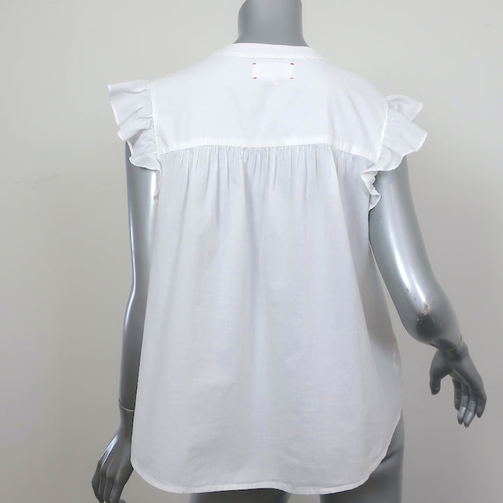 Xirena Flutter Sleeve Top Luna White Lace-Trim Cotton Size Medium