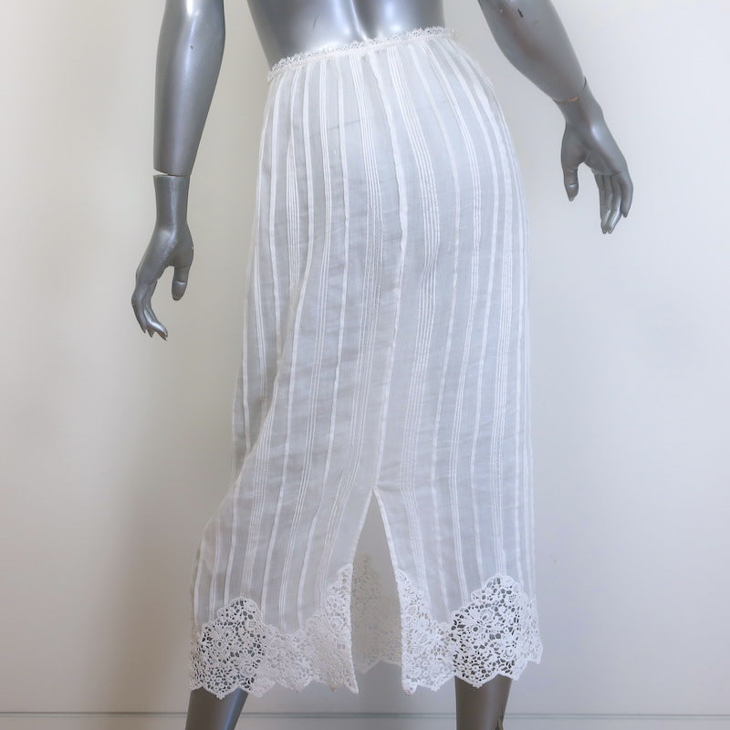 Doen Albina Crochet Lace-Trimmed Pintuck Midi Skirt White Ramie Size Extra Small
