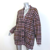 Isabel Marant Dianaly Checked Tweed Coat Burgundy/Multi Wool-Blend Size 36