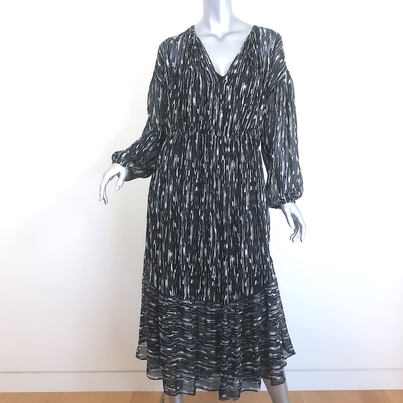 Vince Long Sleeve Midi Dress Black Brushstroke Print Silk Chiffon Size – Celebrity Owned Vince Long Sleeve Midi Dress Black Brushstroke Print Silk Chiffon Size – Celebrity Owned