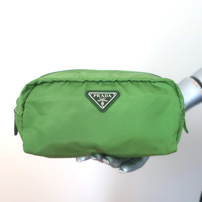 Prada Tessuto Long Cosmetic Bag Pea Green Nylon Small Pouch
