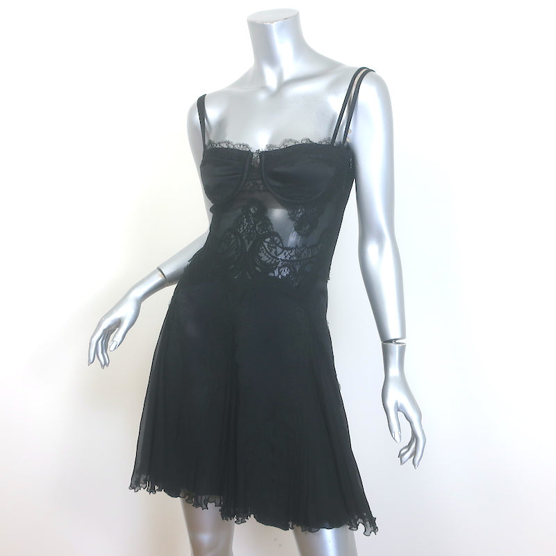 Versace Bustier Mini Dress Black Lace-Trimmed Pleated Silk Size 36 Celebrity Owned Versace Bustier Mini Dress Black Lace-Trimmed Pleated Silk Size 36 Celebrity Owned
