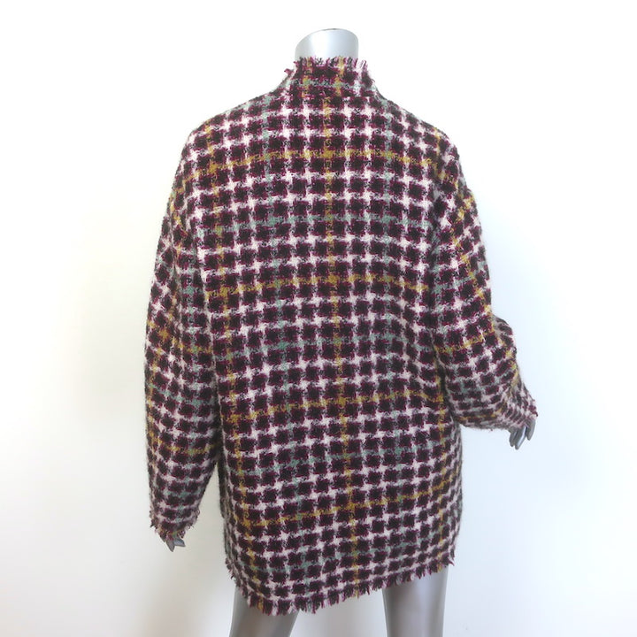 Isabel Marant Dianaly Checked Tweed Coat Burgundy/Multi Wool-Blend Size 36