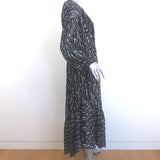 Vince Long Sleeve Midi Dress Black Brushstroke Print Silk Chiffon Size Medium