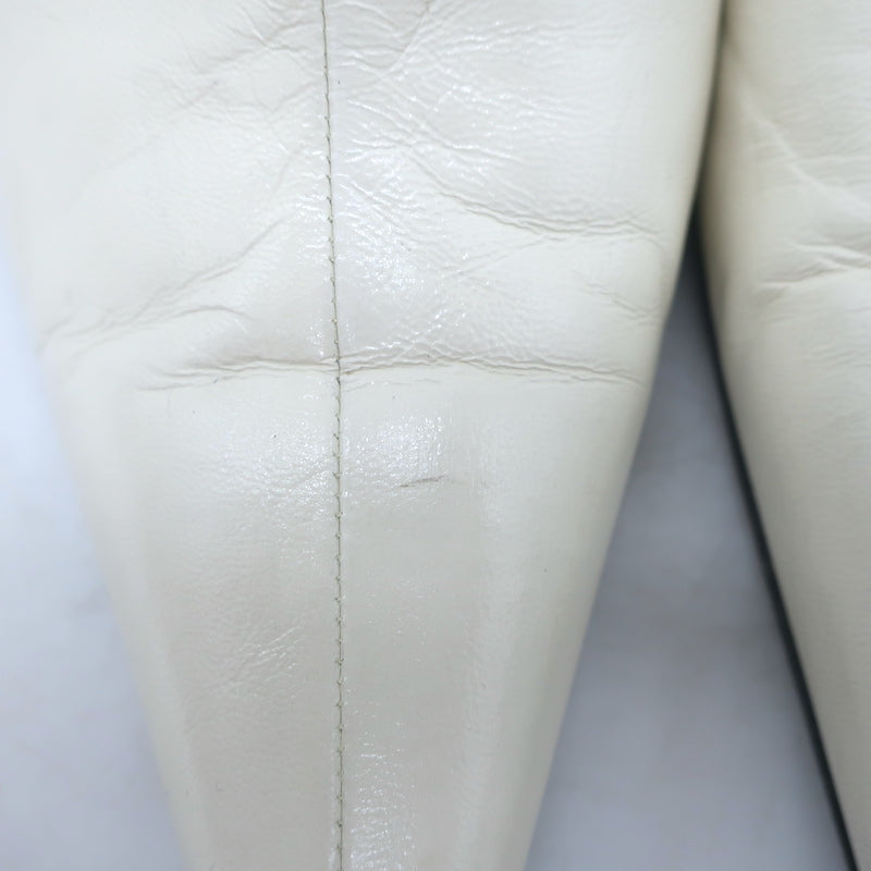 Celine Pointed Toe Mules White Leather Size 38.5