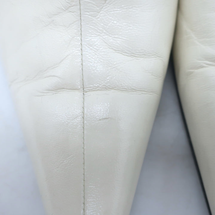 Celine Pointed Toe Mules White Leather Size 38.5